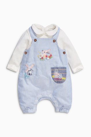 Blue/Ecru Dungarees and Bodysuit Set (0mths-2yrs)